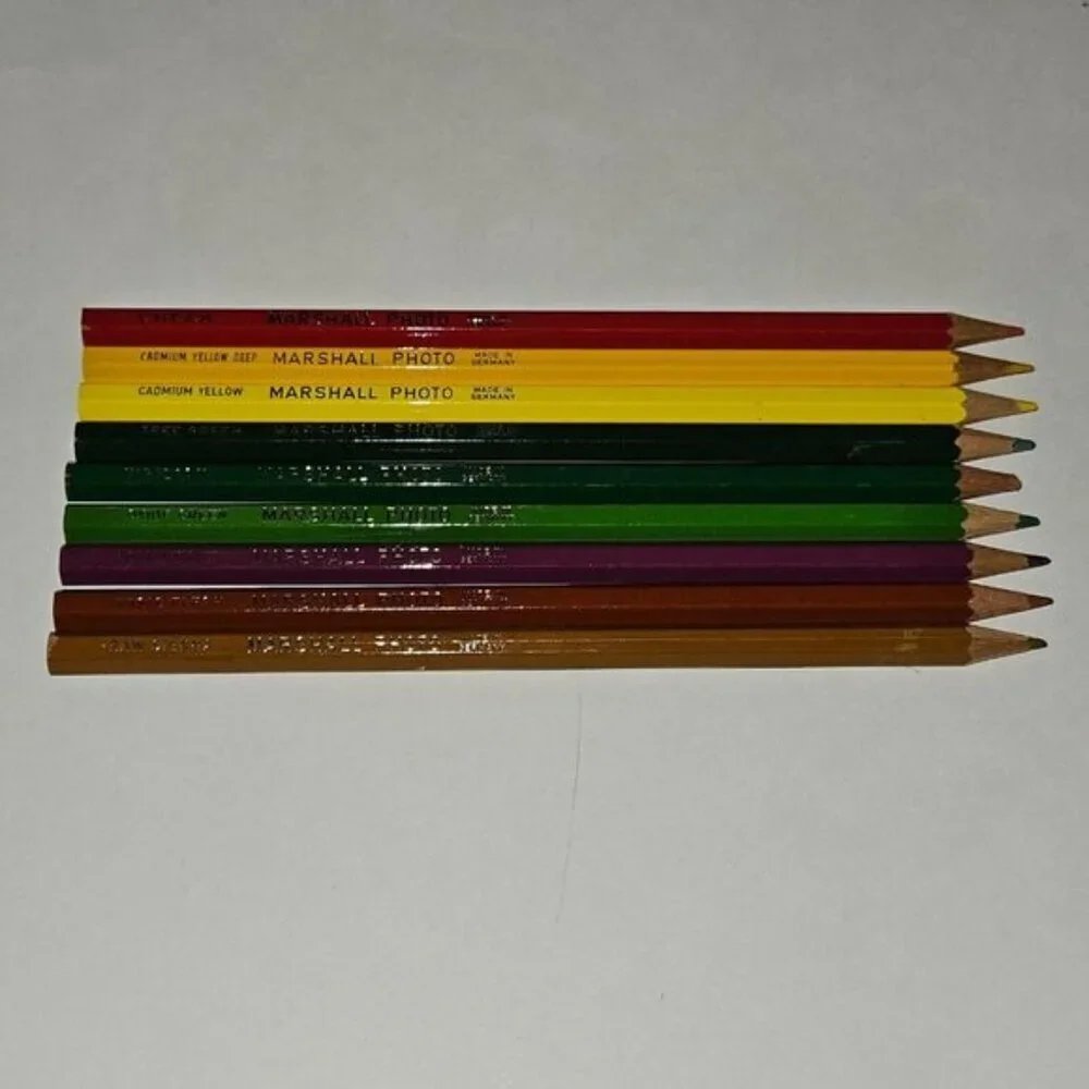 9 VTG Marshall's Photo Coloring Pencils Red Yellow Green Purple Brown (BOX WEAR)